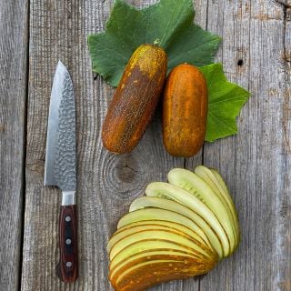 Sikkim Cucumbers sliced in a fan shape.