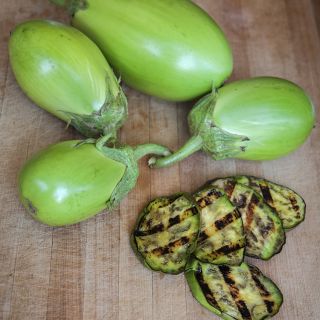 Shiromaru Eggplants with grilled slices. 