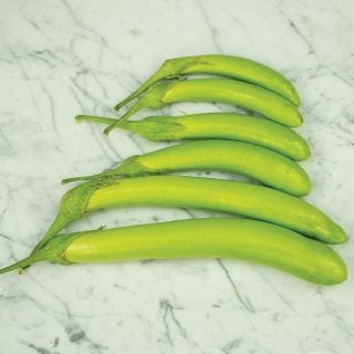 Thai Long Green Eggplant on marble countertop.