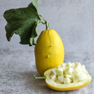Golden Crispy Melon with cubes.