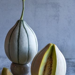 Hara Madhu Melons with gray/blue background.