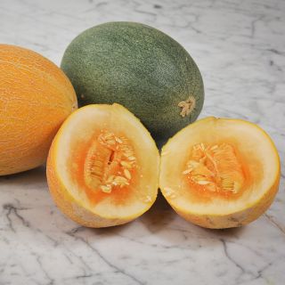 Tommy Apple Melons halved.