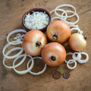Yellow Sweet Spanish Onion rings and dices.