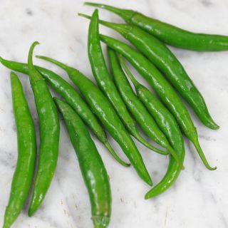 Korean Dark Green Peppers on marble background.