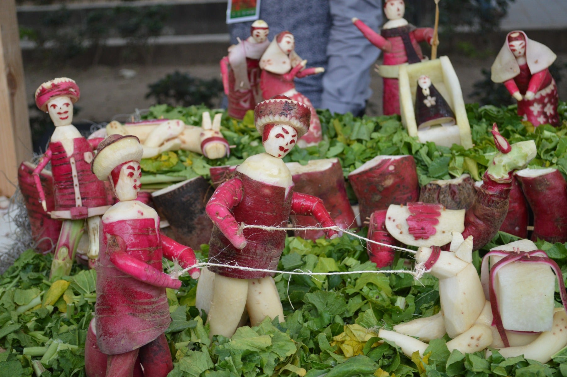 Winter radish sculptures at the Radishes Festival