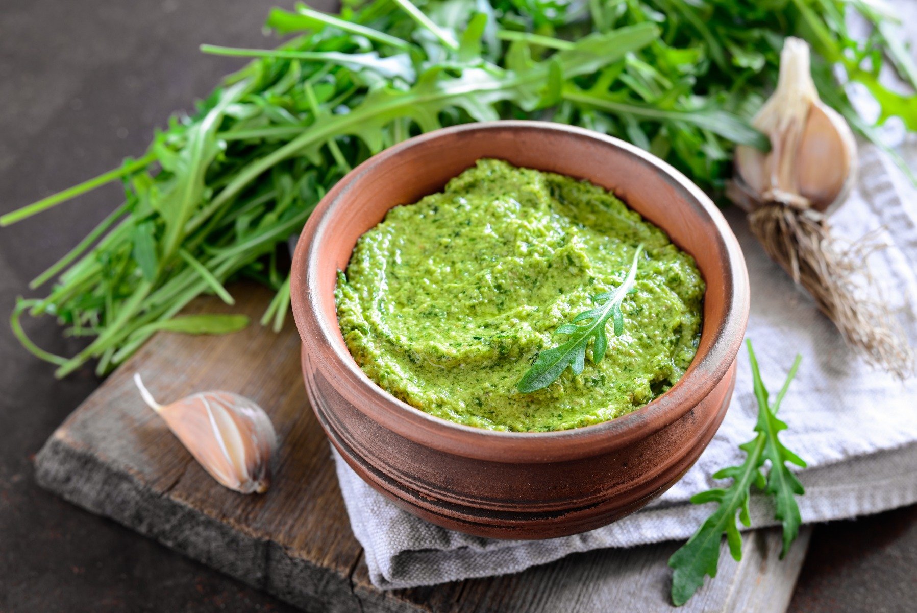 Bowl of arugula pesto